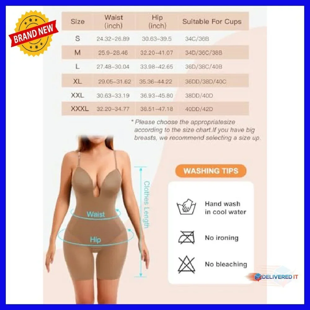 Strapless Bodysuit Shapewear Tummy Control Mid Thigh U Plunge